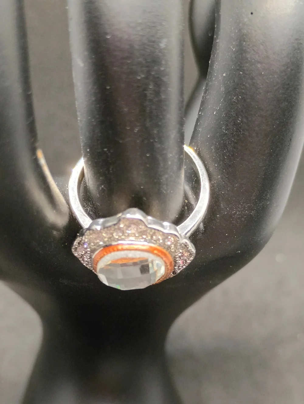 Size 9 Silver Tone Halo Ring with Clear Stone